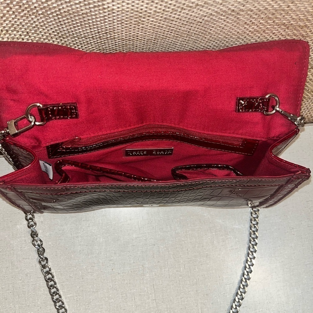 WHITE HOUSE | BLACK MARKET Red Crocodile Clutch Bag with Silver Clasp EUC - Picture 15 of 16